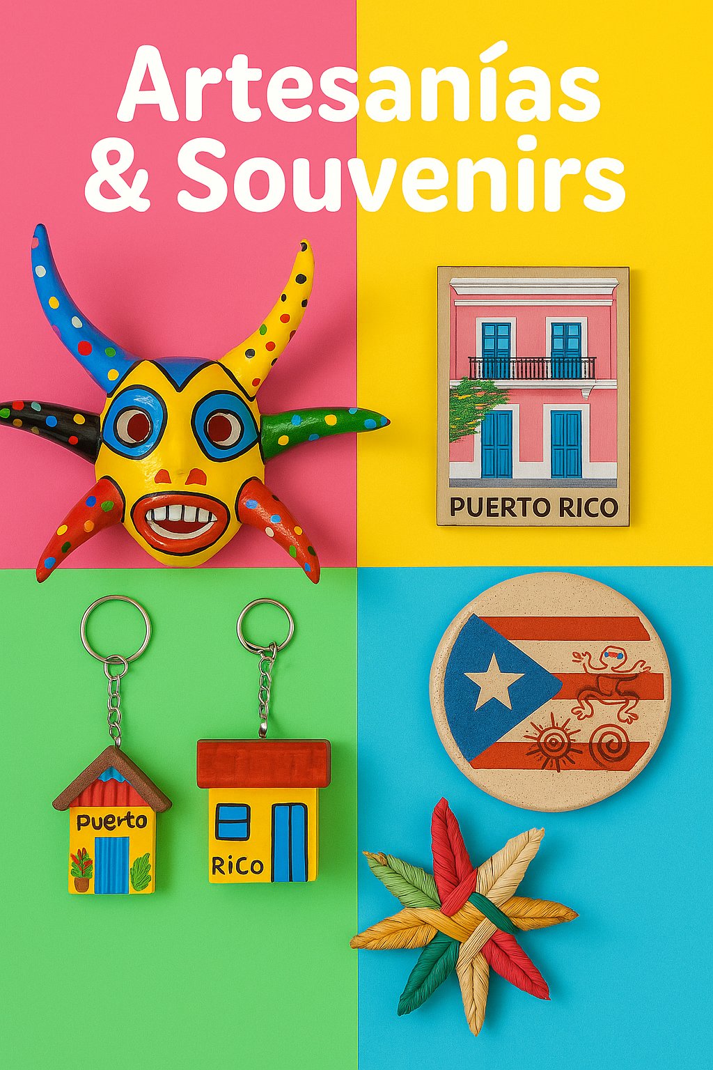 Puerto Rican handcrafted gifts on display, showcasing vibrant artisan creations and traditional designs