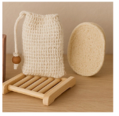 Boricua Gift Shop cranberry vegan soap with natural exfoliating scrubber and wooden soap holder