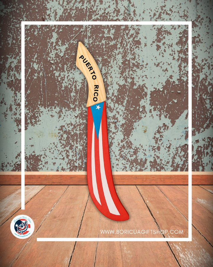 Handmade Puerto Rican machete with Puerto Rico flag design and wooden handle from Boricua Gift Shop