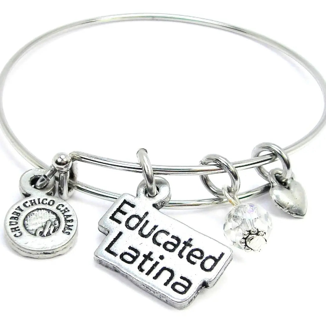 Educated Latina bracelet with silver charms symbolizing pride and empowerment
