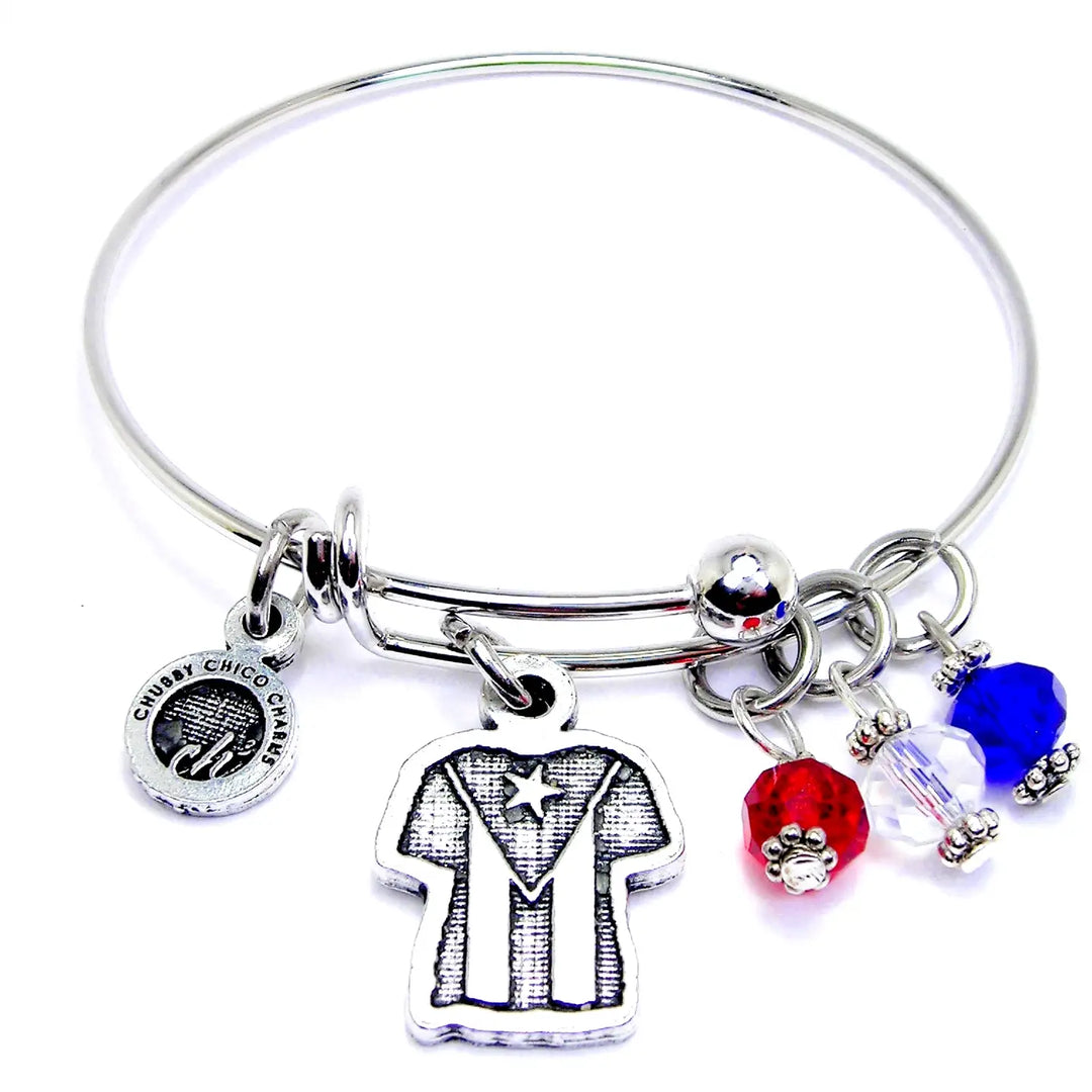Puerto Rican jersey bracelet with charm and colorful beads in red, white, and blue
