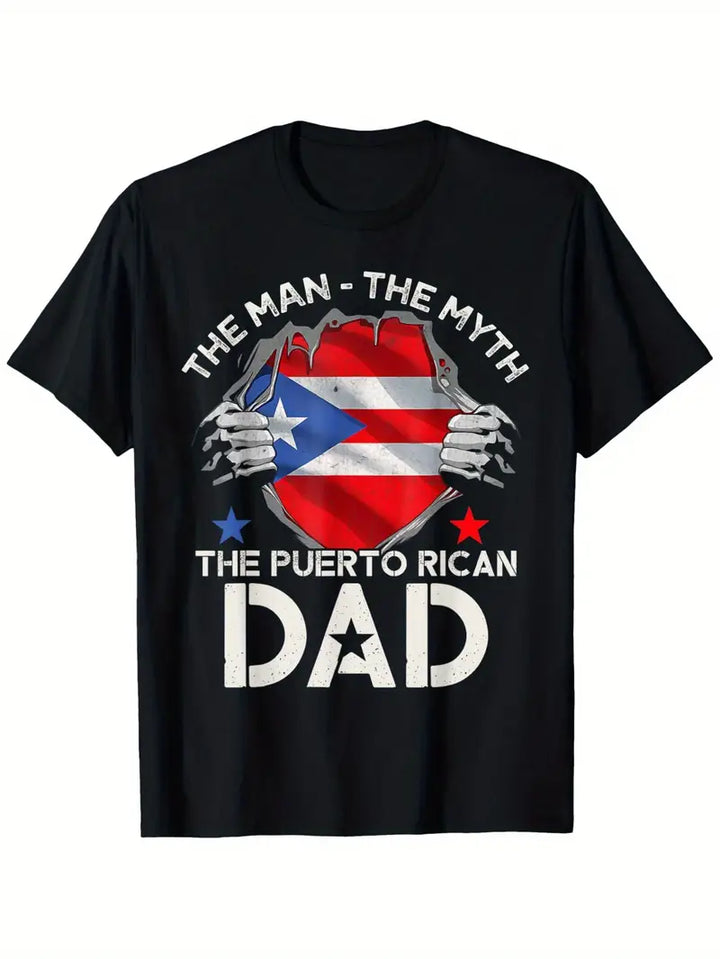 Black Puerto Rican Dad T-Shirt featuring a design with a flag and bold text that celebrates Puerto Rican pride