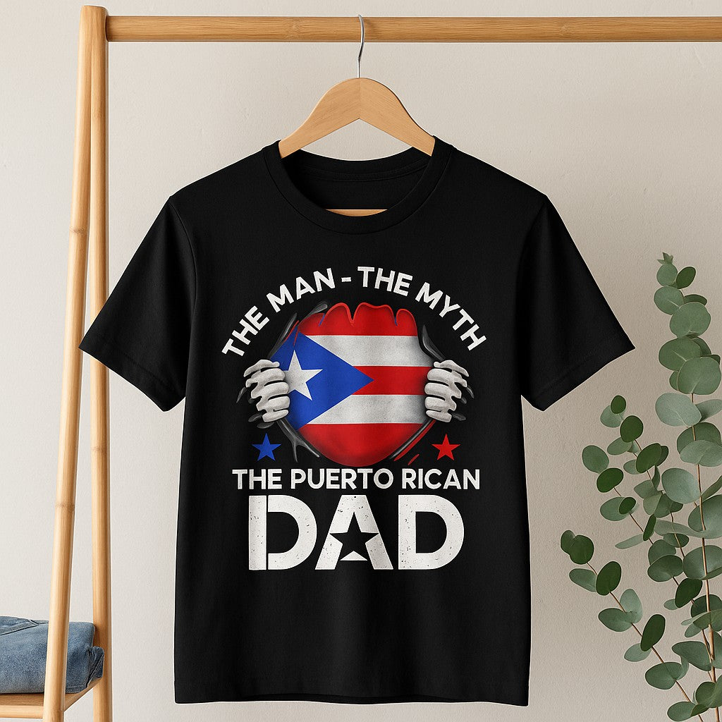 Black Puerto Rican Dad T-Shirt featuring vibrant graphic design and bold text for proud fathers