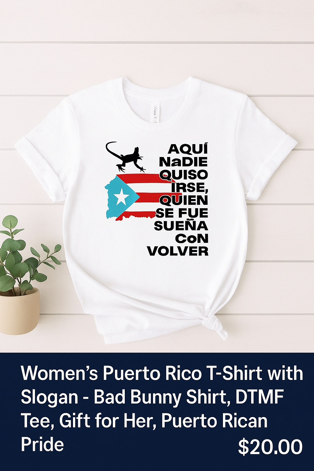 Women’s white Sapo Concho design shirt for women with Puerto Rico flag and slogan print