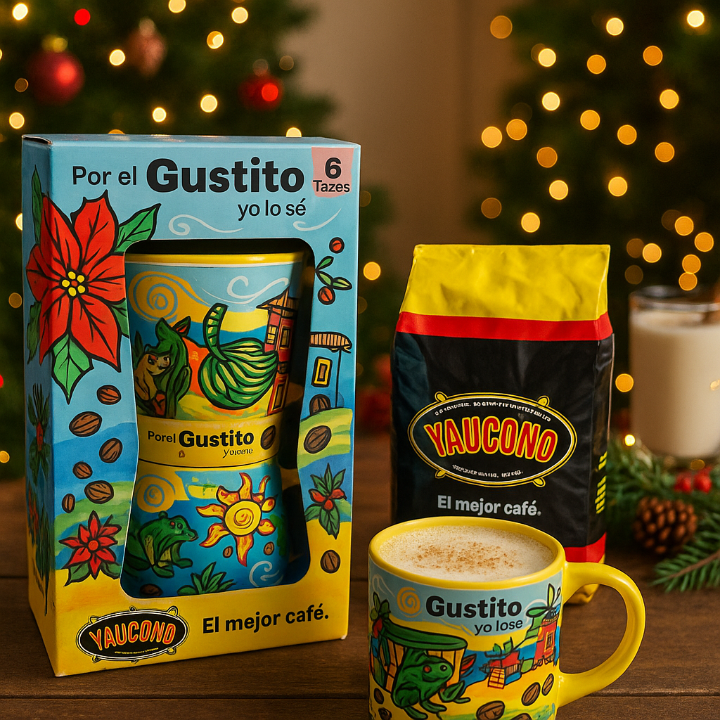 Yaucono Puerto Rican coffee gift set featuring colorful mug and coffee bag for coffee lovers