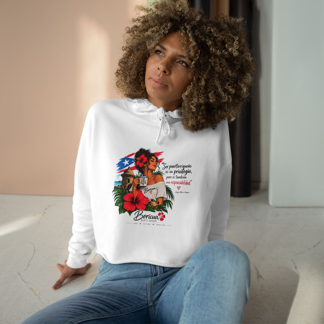 Puerto Rican Floral Crop Hoodie — Boricua Pride Graphic