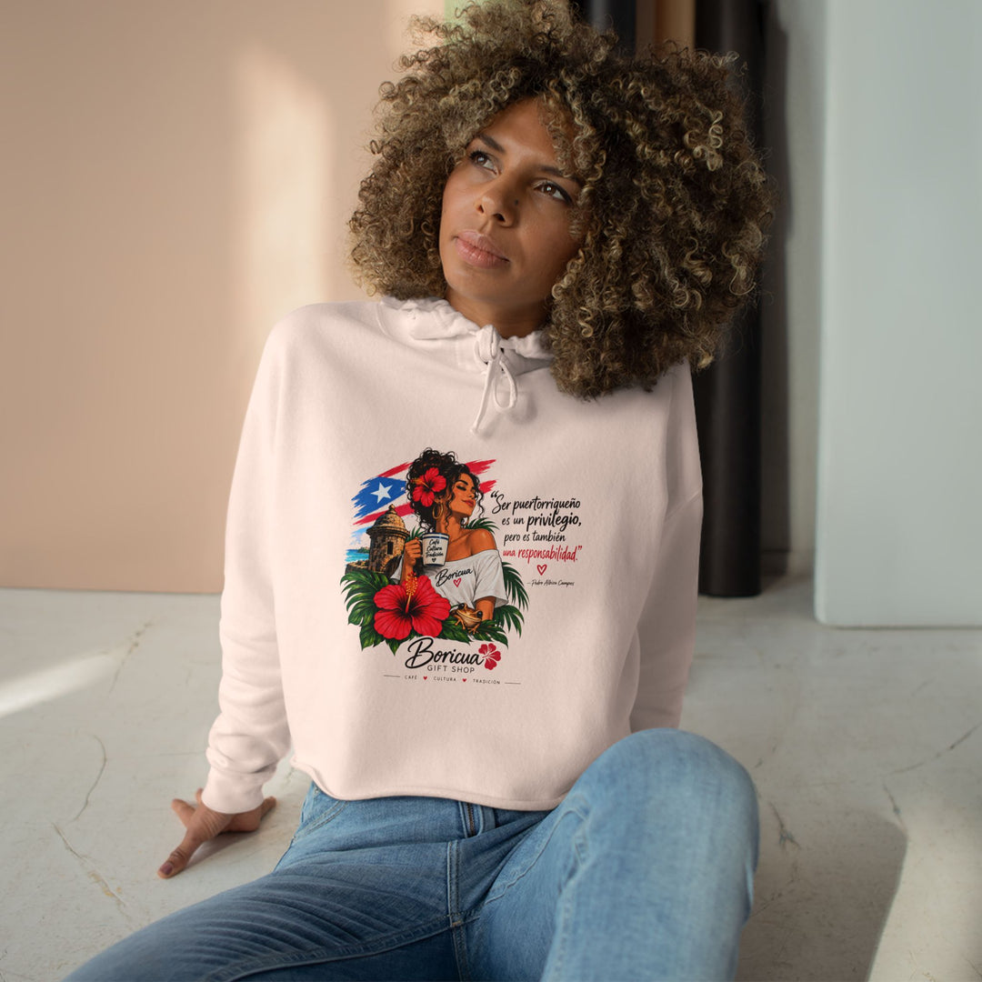 Puerto Rican Floral Crop Hoodie — Boricua Pride Graphic