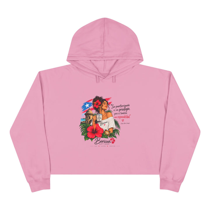 Puerto Rican Floral Crop Hoodie — Boricua Pride Graphic
