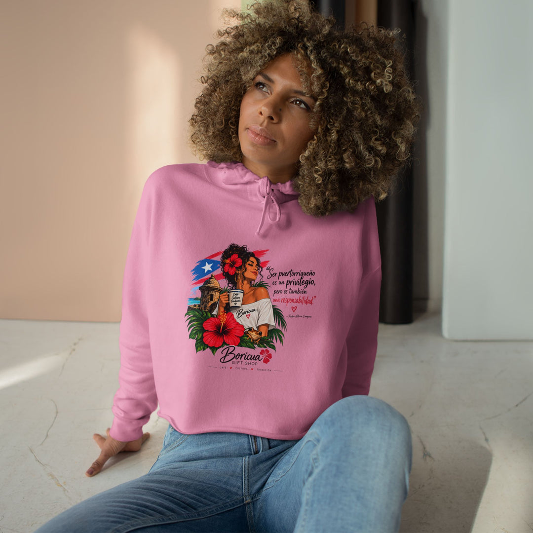 Puerto Rican Floral Crop Hoodie — Boricua Pride Graphic
