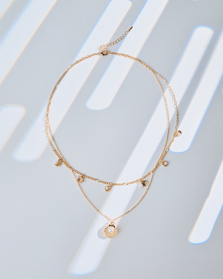 16K gold plated Del Mar necklace featuring layered chains and charm details for a stylish look