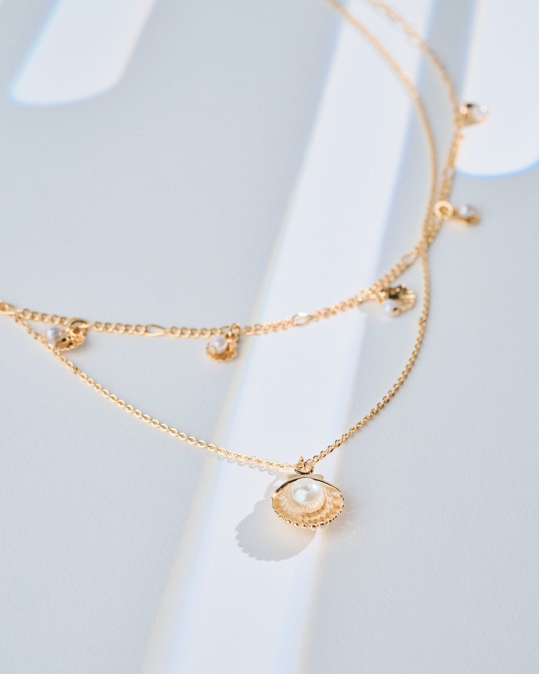 16K gold plated Del Mar necklace with layered chains and pearl pendant for elegant style