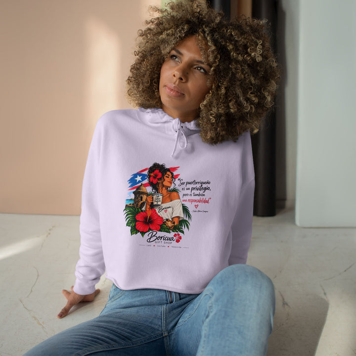 Puerto Rican Floral Crop Hoodie — Boricua Pride Graphic