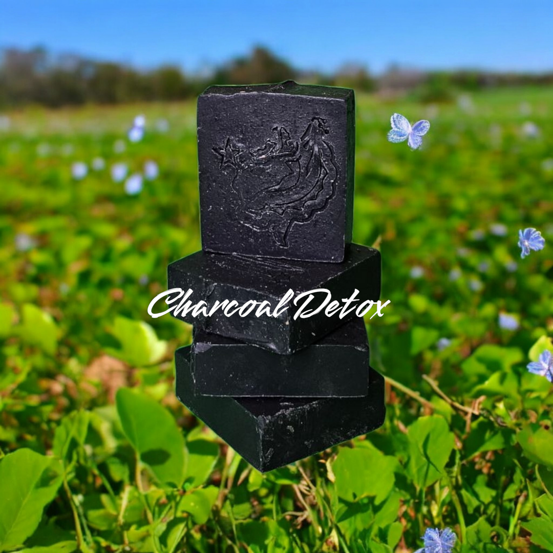 Boricua Gift Shop charcoal detox soap bars stacked outdoors in field 2x20 vegan soap special offer