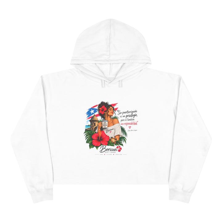 Puerto Rican Floral Crop Hoodie — Boricua Pride Graphic