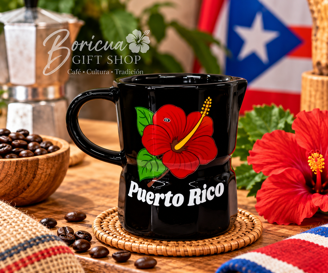 Puerto Rico Hibiscus Greca-Shaped Ceramic Mug – Black
