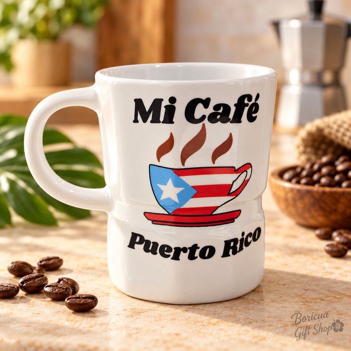 Mi Café Puerto Rico Greca Ceramic Mug – 8–10 oz
