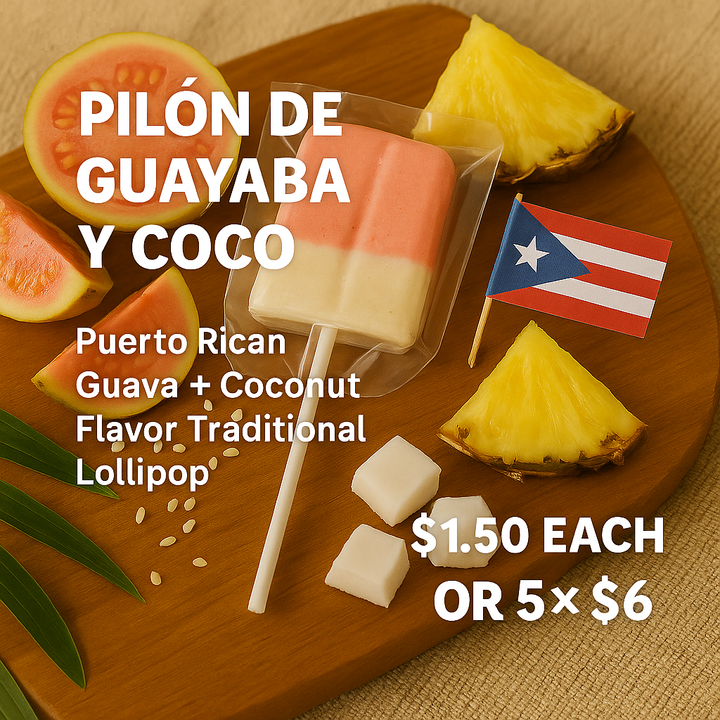 Pilón de Guayaba y Coco/ Puerto Rican Guava + Coconut Flavor Traditional Lollipop