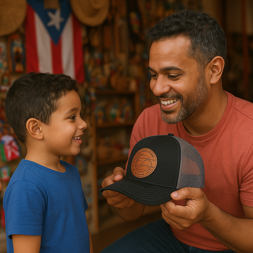 Boricua Gift Shop Puerto Rico Leather Patch Hat- Black/Charcoal- Brown