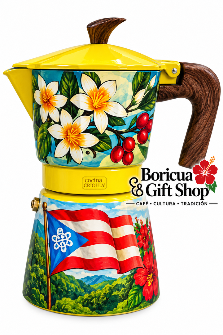 “Mirando a Lo Alto” by Juan Salgado – Limited Edition Puerto Rican Greca | 6-Cup Moka Pot