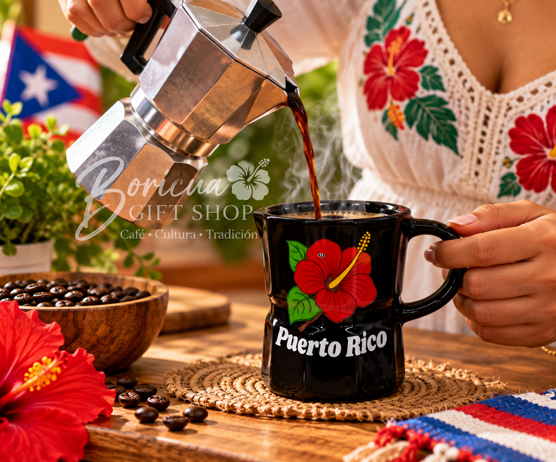 Puerto Rico Hibiscus Greca-Shaped Ceramic Mug – Black