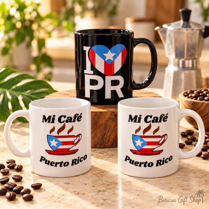 I Love Puerto Rico Moka Pot-Shaped Ceramic Mug – Black, 8–10 oz