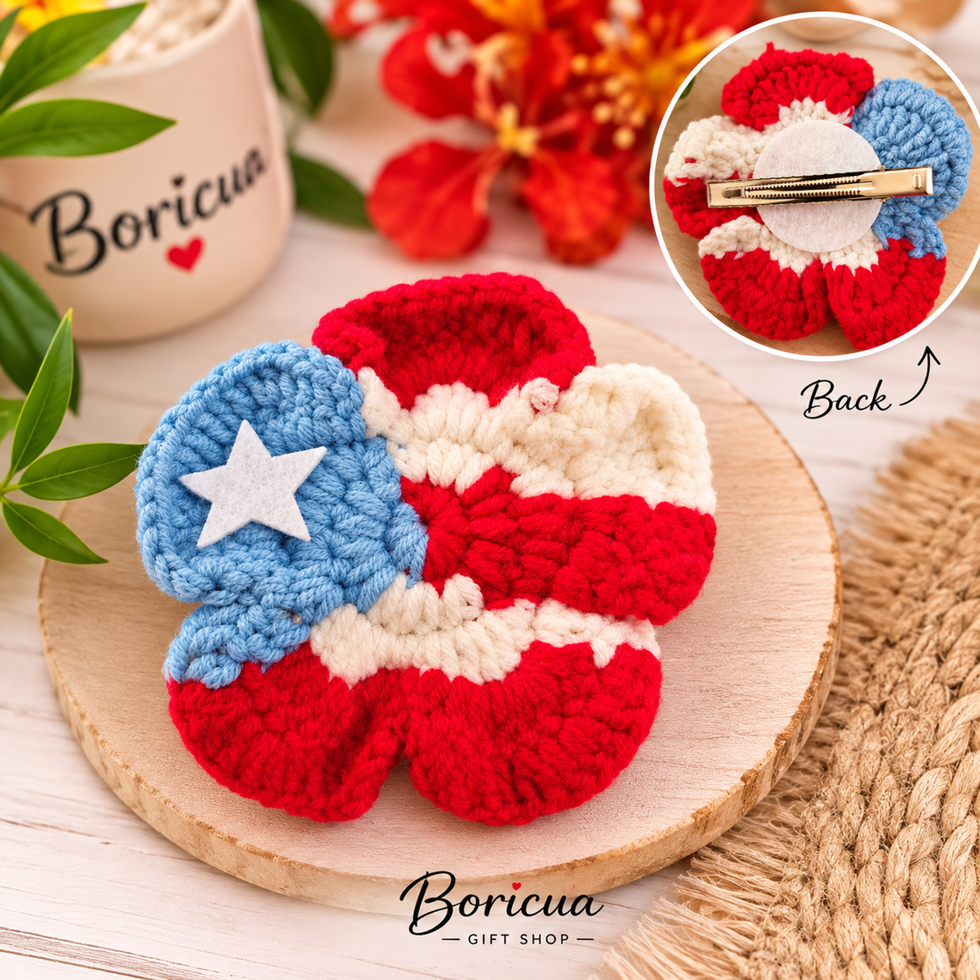 Handmade Puerto Rican Crochet Flower Hair Clip