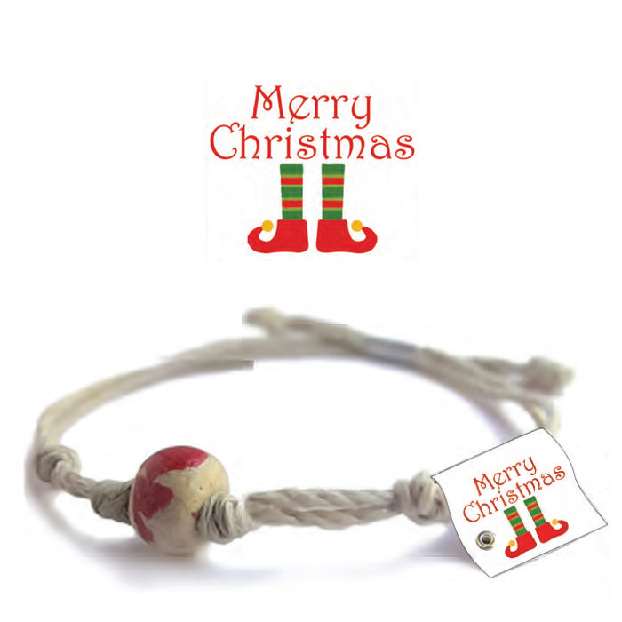 Artisan elf bracelet Puerto Rico with a festive design and Christmas tag for holiday gifting