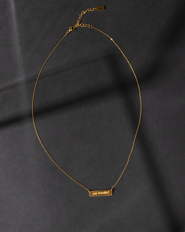Gold Valija Ay Bendito necklace featuring a trendy minimalist design