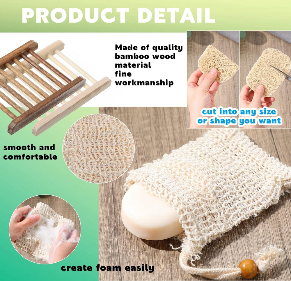 Boricua Gift Shop pumpkin oatmeal soap with bamboo wood soap holder and exfoliating soap pouch