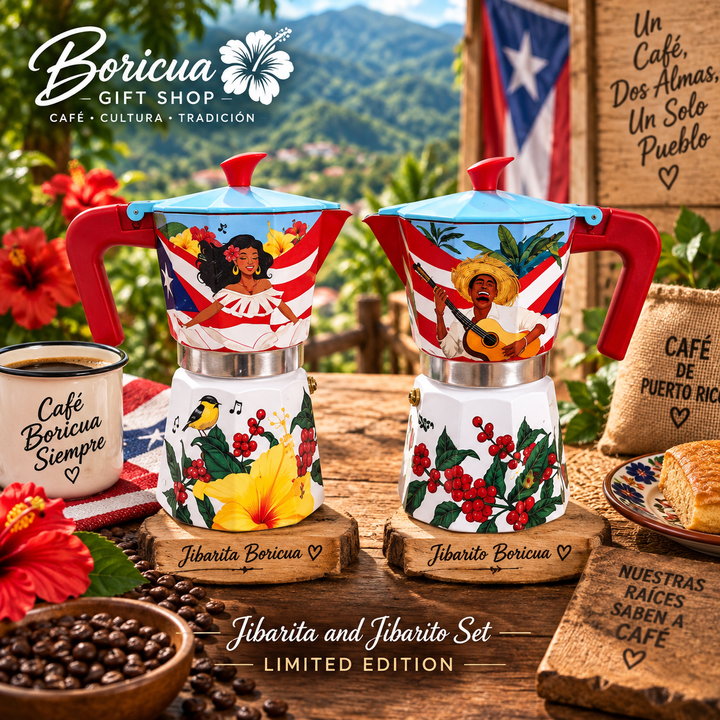 Boricua Coffee Pot Maker in Colorful Designs Celebrating Puerto Rican Culture