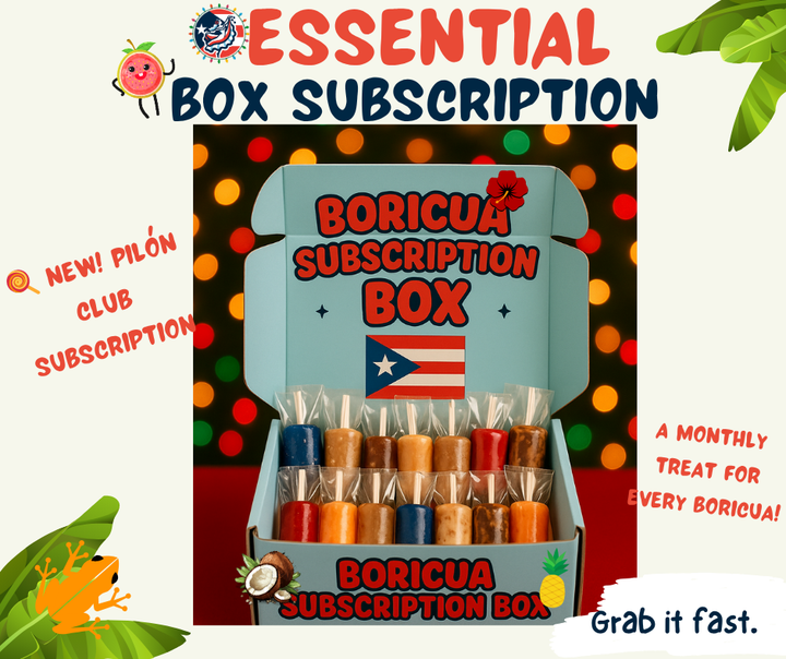 Essential Puerto Rican snack box featuring colorful treats from Boricua Gift Shop