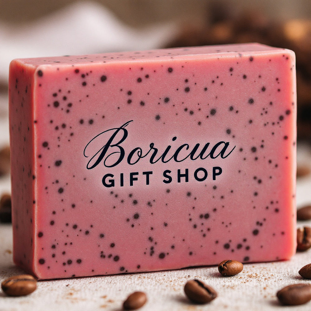 Boricua Gift Shop exfoliating coffee soap bar with natural coffee grounds for gentle skin exfoliation
