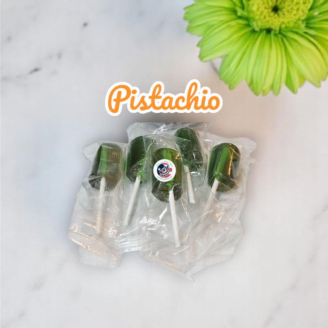 Boricua gift pistachio treat candy lollipops wrapped in clear packaging
