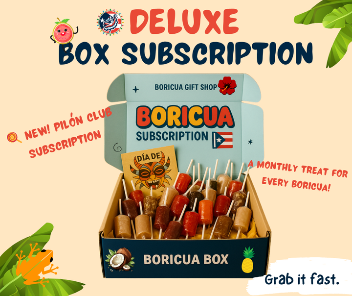 Deluxe Boricua treat box filled with assorted candies on sticks for sweet lovers