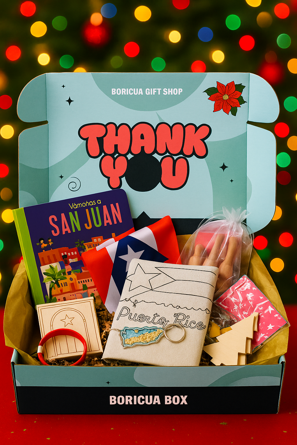 Puerto Rican kids holiday craft box featuring activities and materials for festive fun