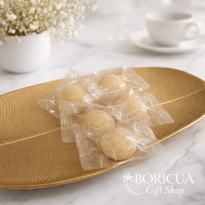 Polvorones cookies on a golden plate from Boricua Gift Shop