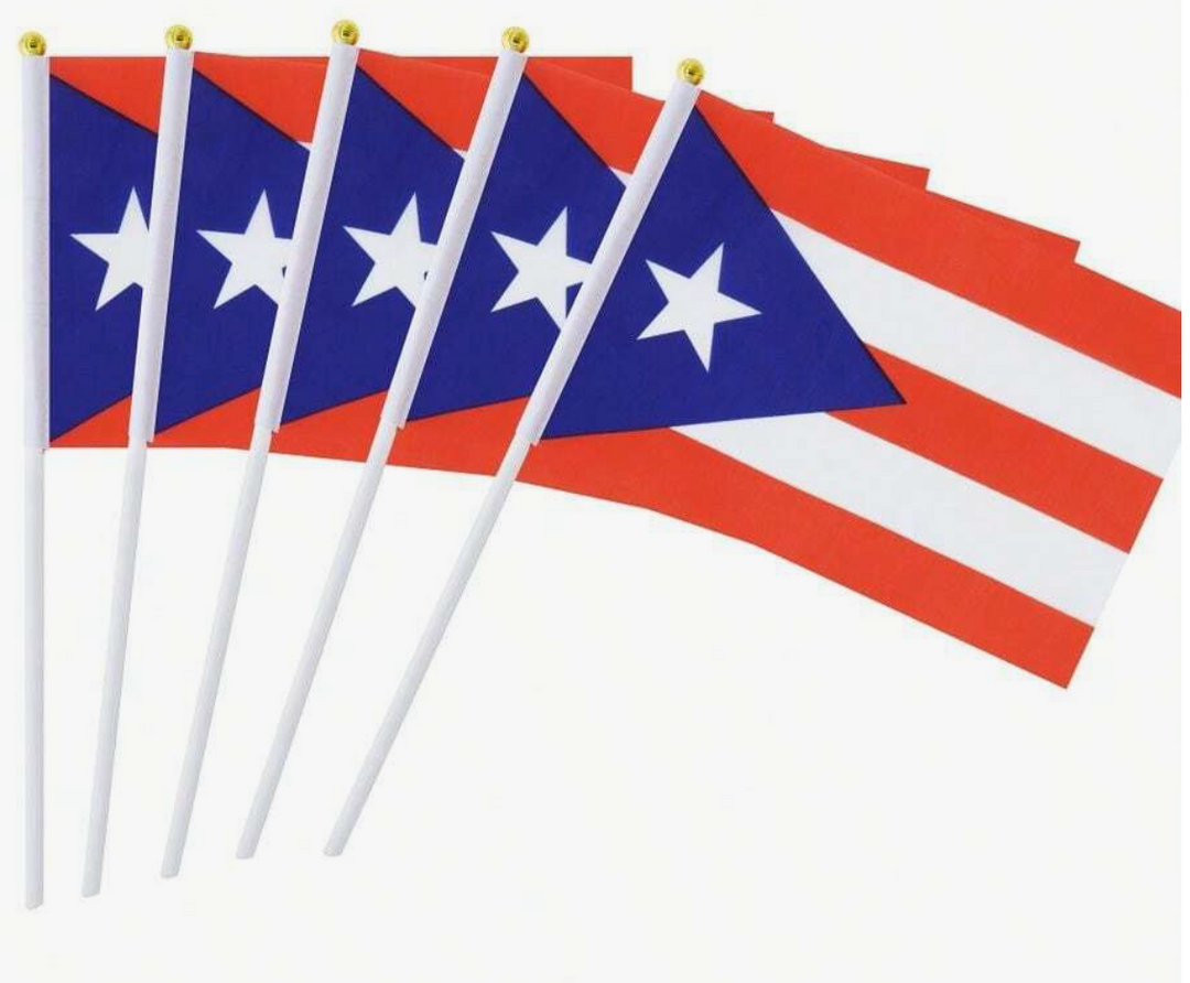 Set of five Puerto Rican flags on sticks, perfect for celebrations. Buy Puerto Rican flag online.