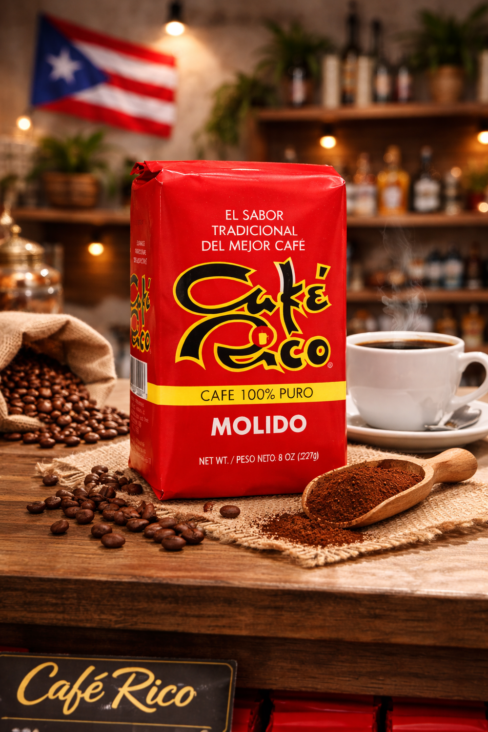 Café Rico Ground Coffee in Red Packaging from Puerto Rico