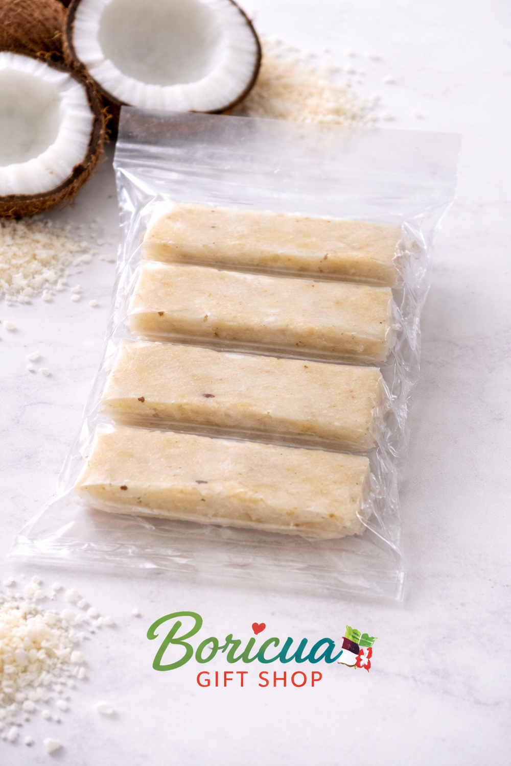 Coconut candy from Boricua Gift Shop in clear packaging
