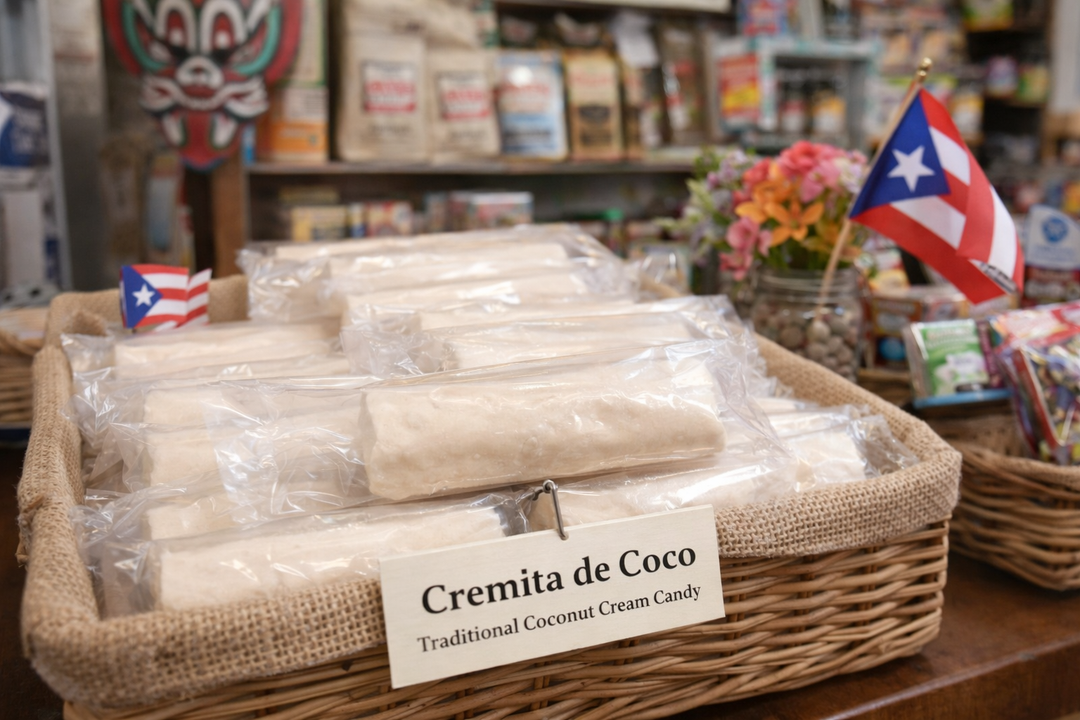 Cremitas de coco artesanal in a basket from Boricua Gift Shop