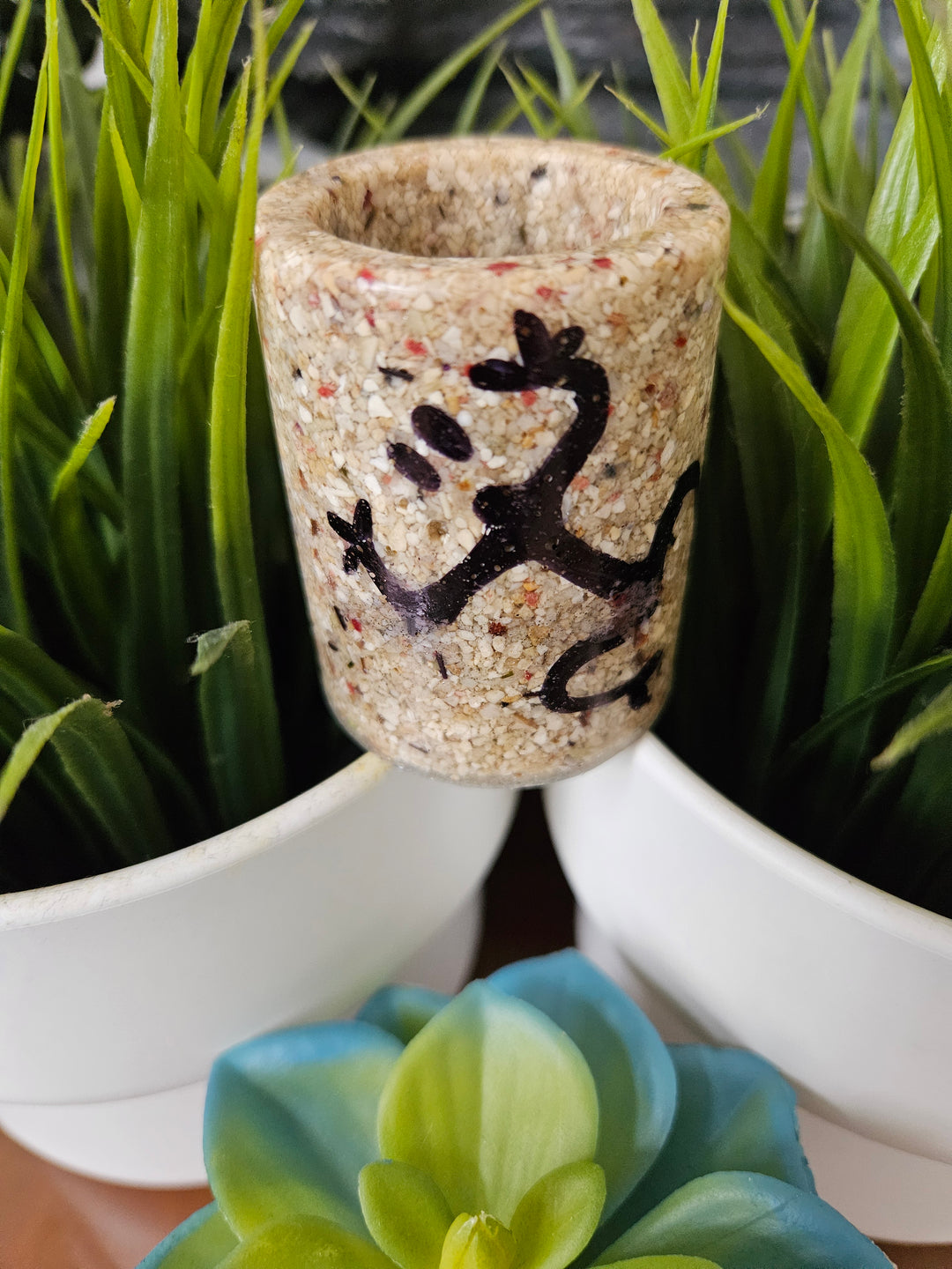 Lagunarte cultural shot glass gift featuring a unique lizard design on textured stone material