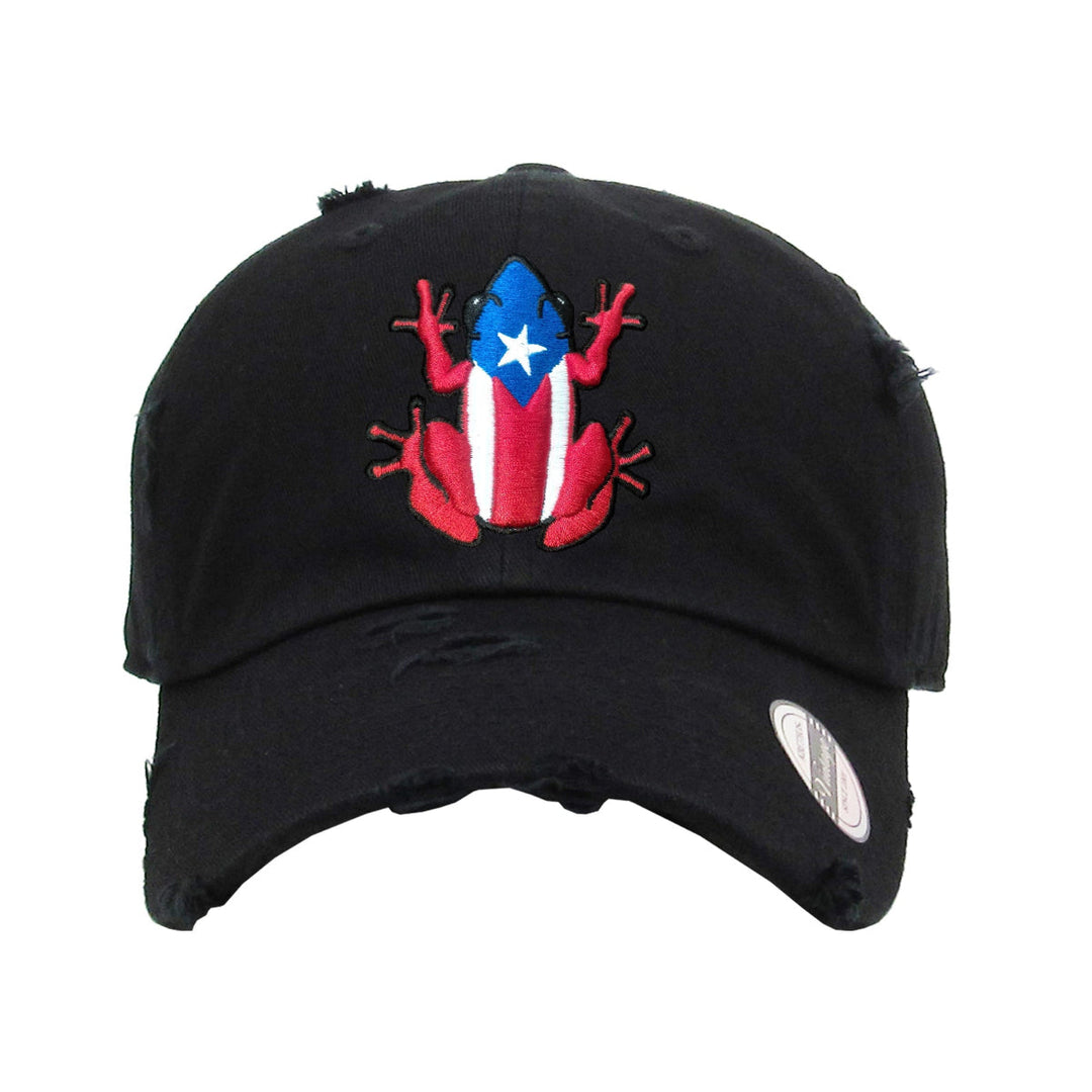 Black dad hat with Puerto Rican frog logo for casual wear