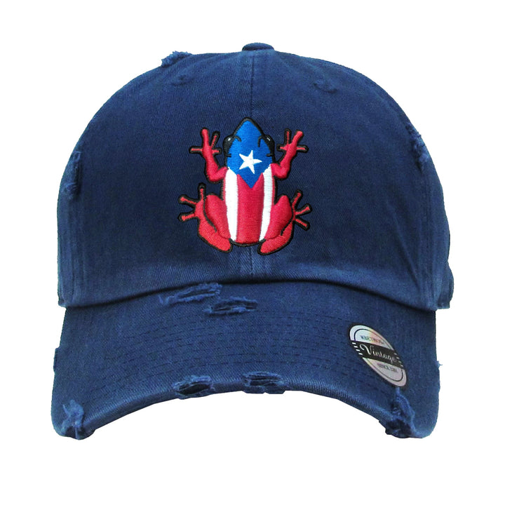 Peligro Sports dad hat in navy with Puerto Rican frog design