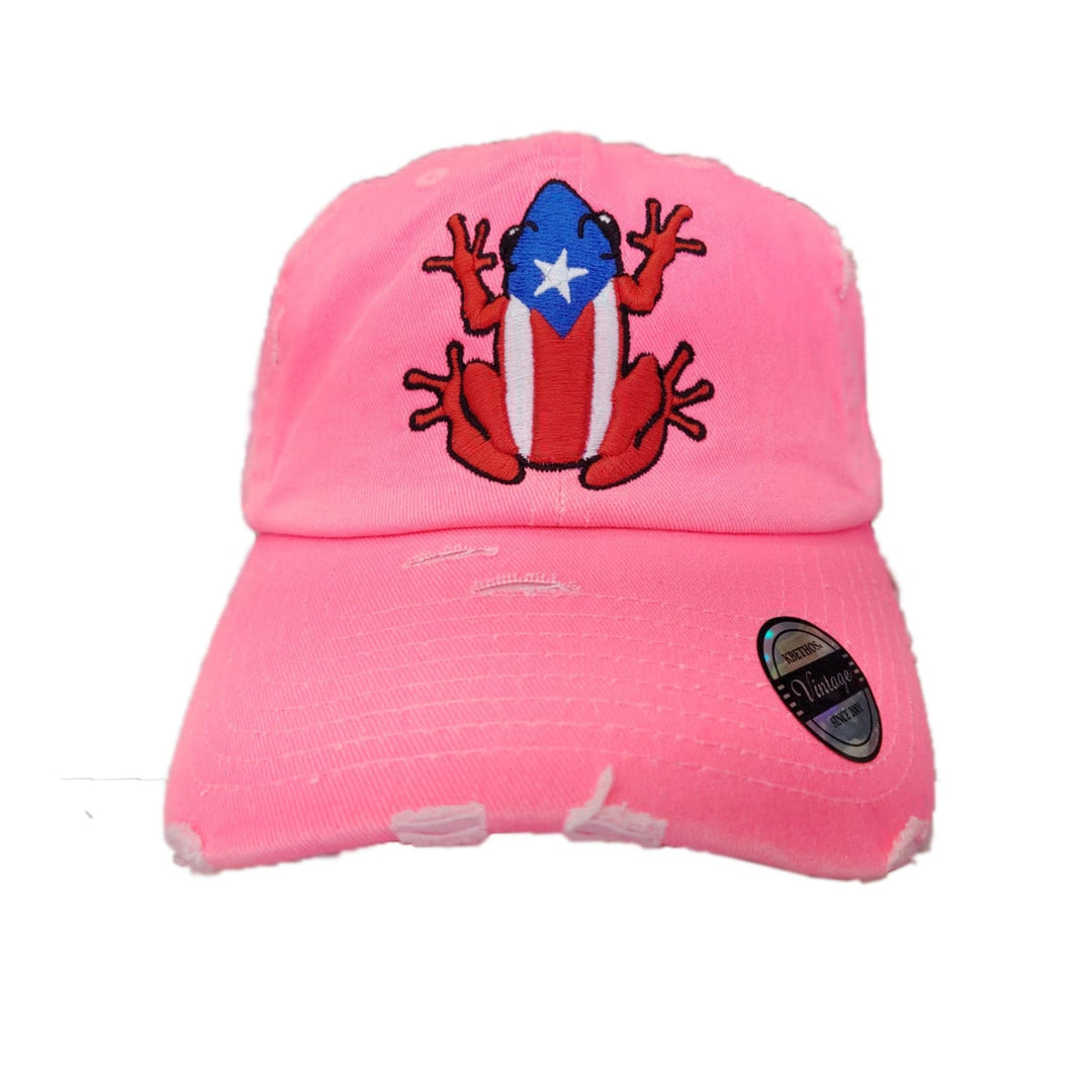 Pink dad hat with Puerto Rican frog design for casual wear