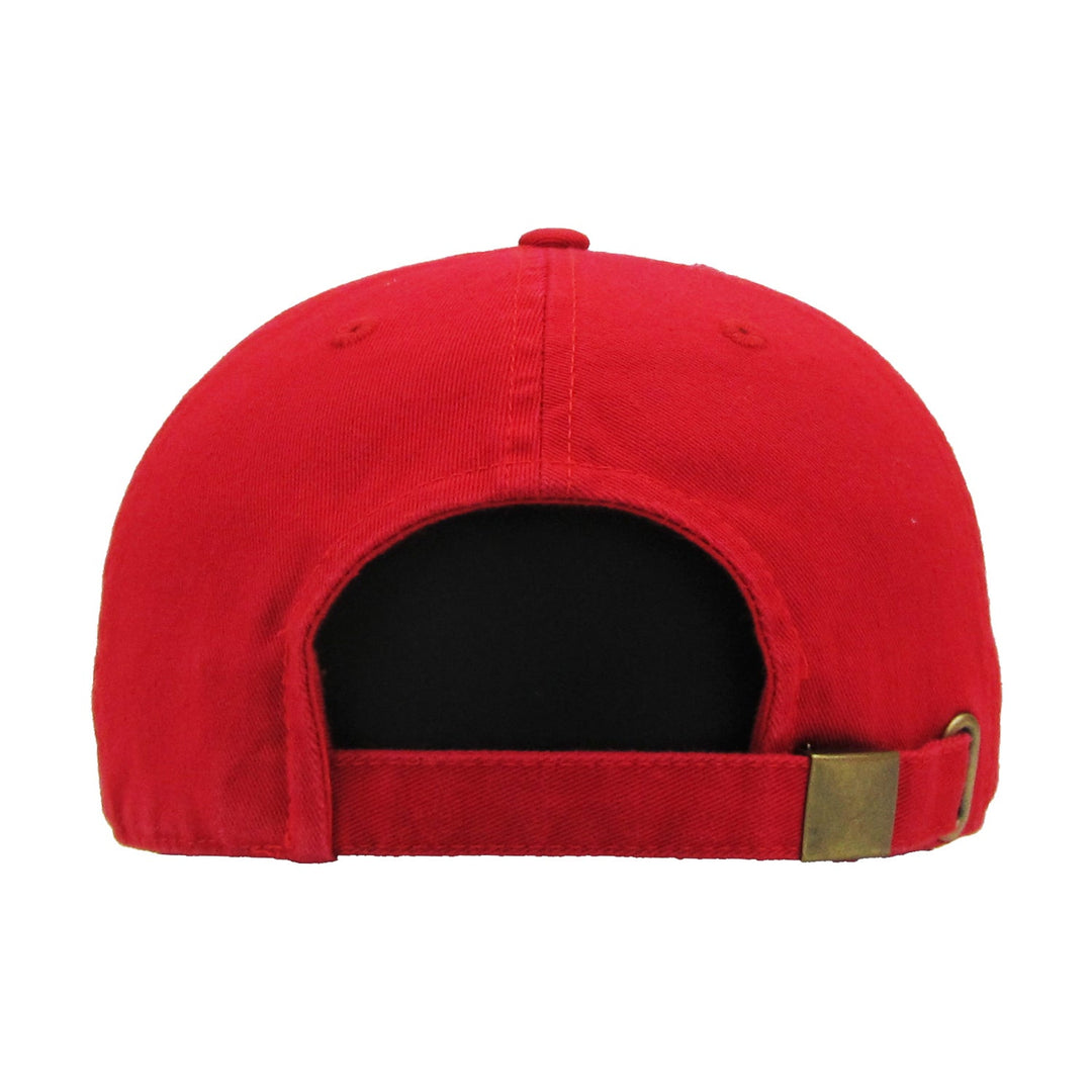 Red dad hat with adjustable strap from Peligro Sports