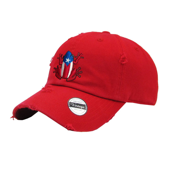 Red dad hat with Puerto Rican flag frog design