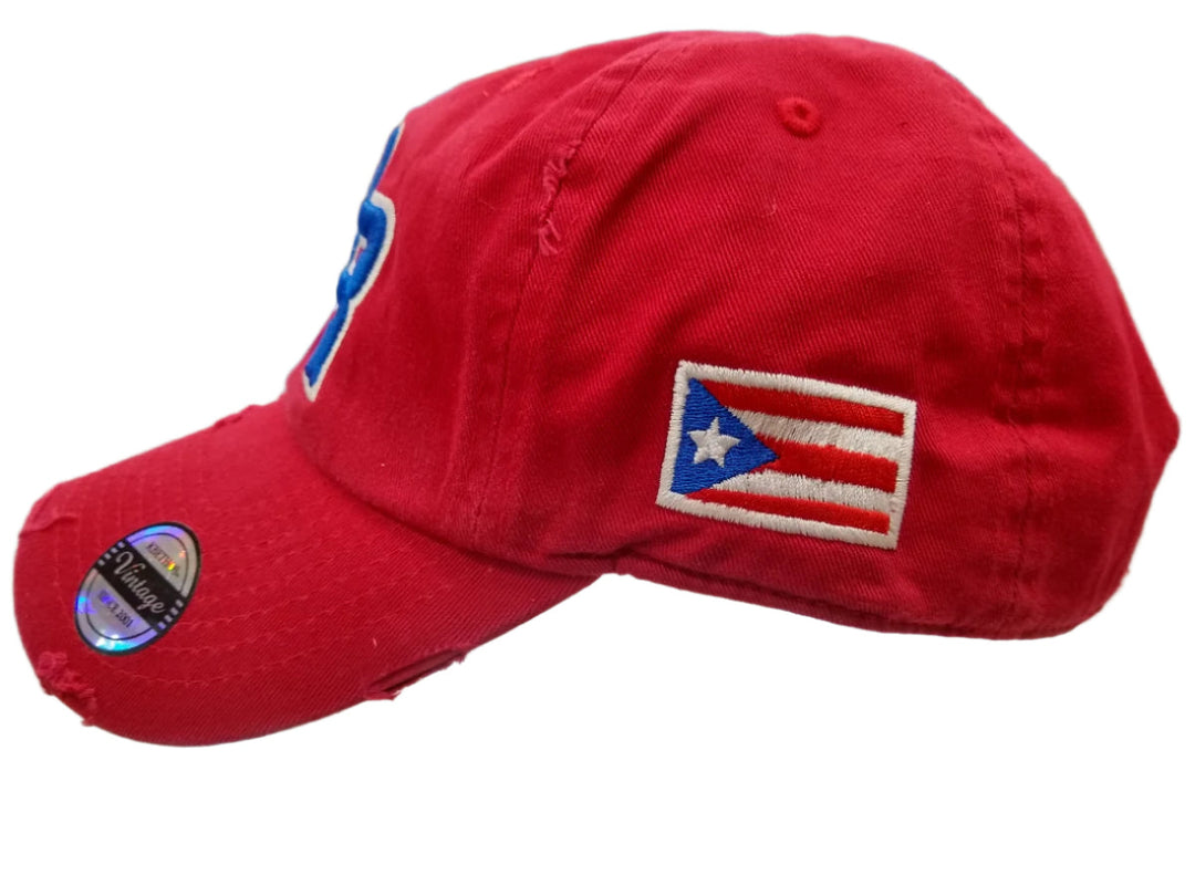Red dad hat with Puerto Rico flag for casual wear