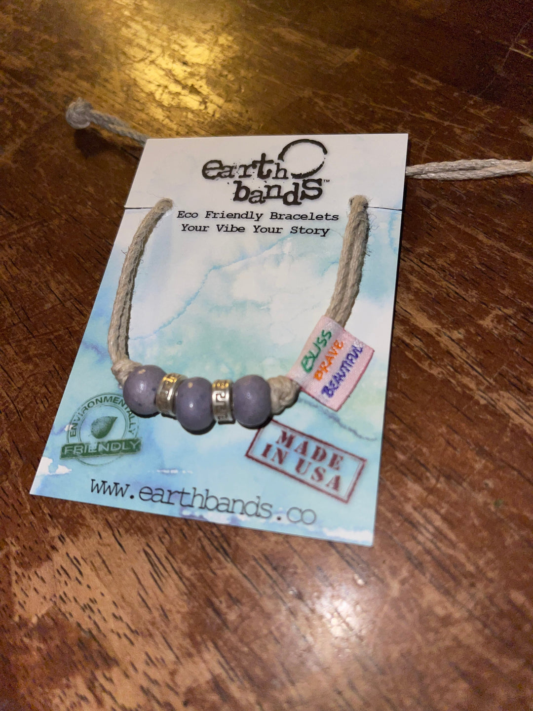 Earth Bands bliss brave beautiful bracelet featuring eco-friendly beads on a natural cord