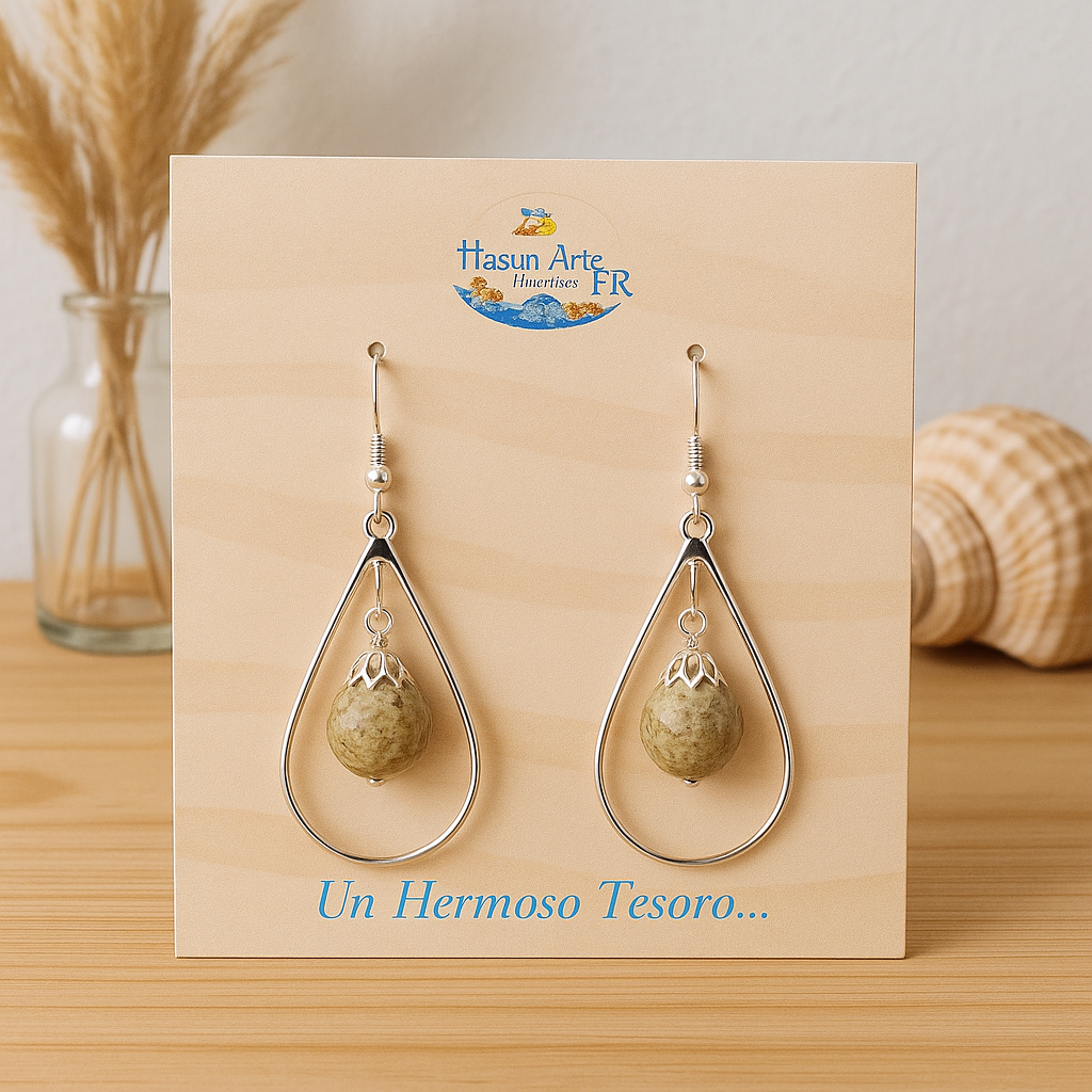 Lagunarte boho ocean earrings with teardrop design featuring natural stone beads on display card