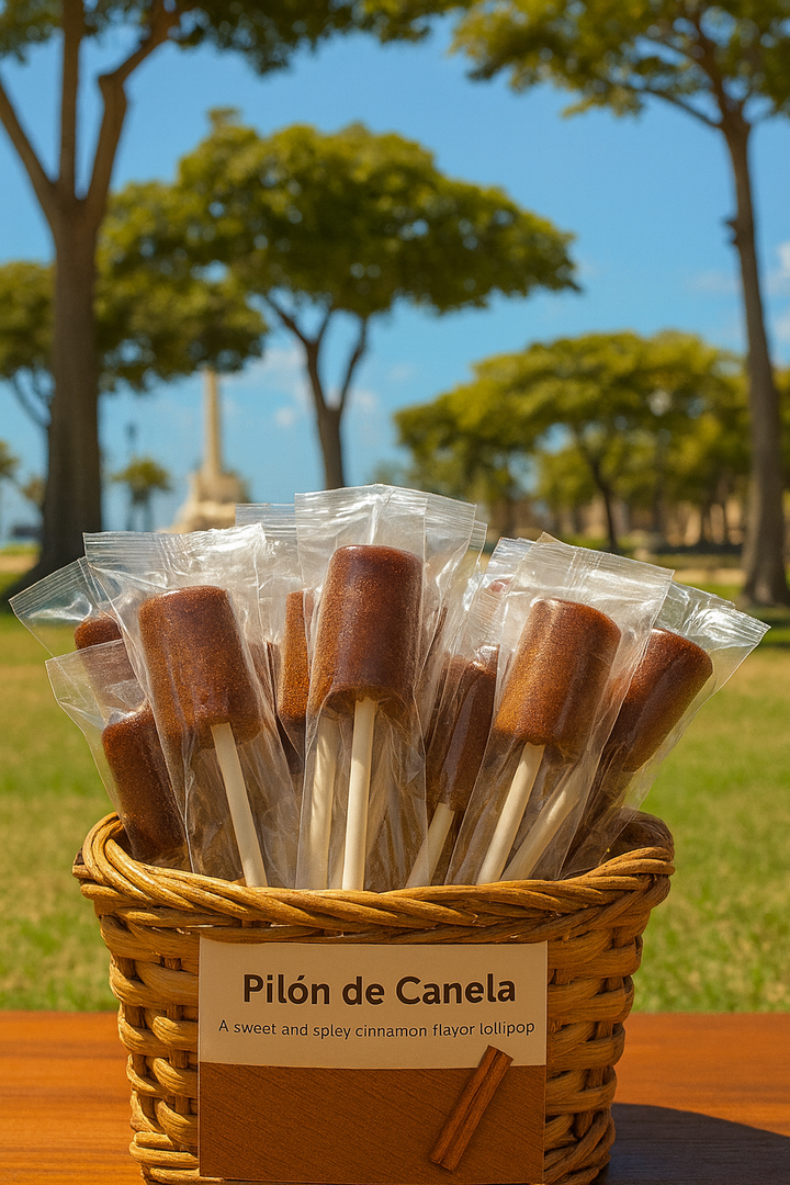 Boricua Gift Shop cinnamon Puerto Rican lollipop pack Pilon de Canela wrapped stick lollipops in basket